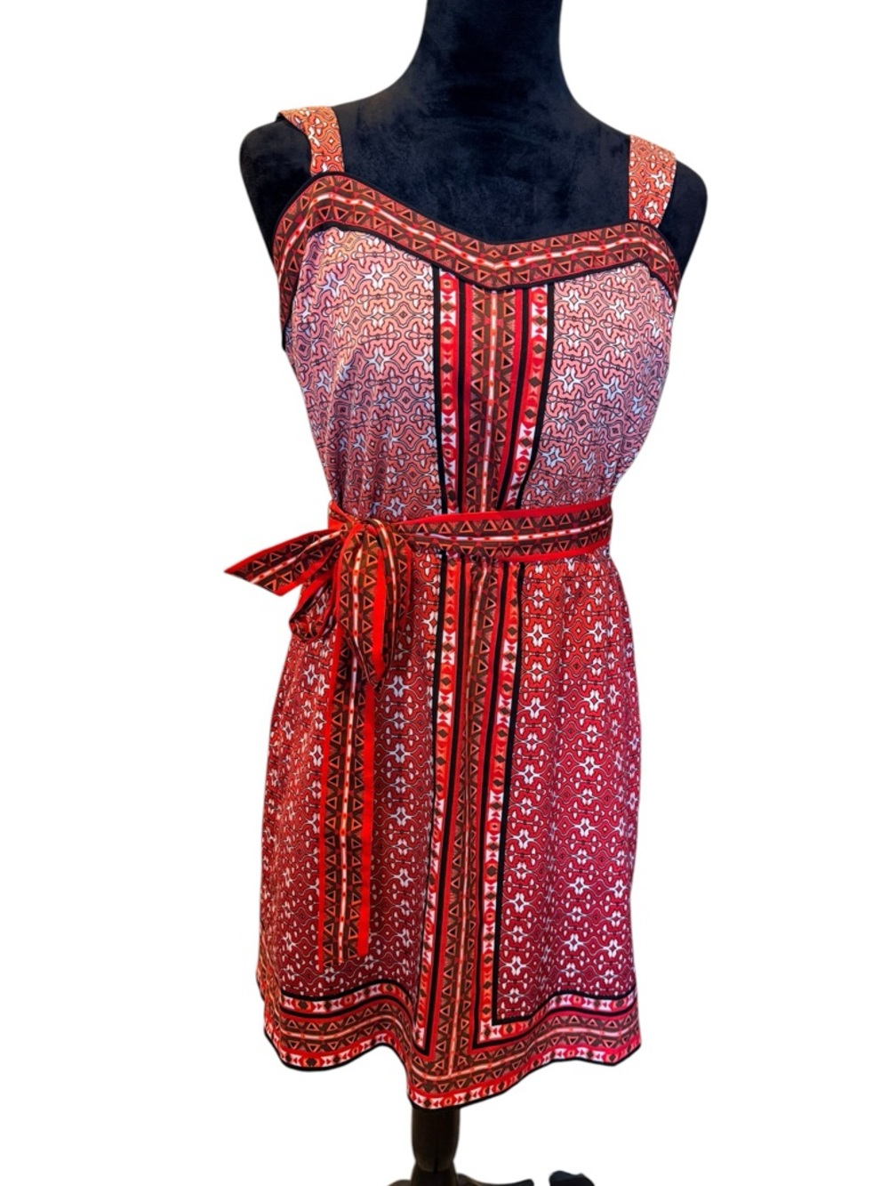 White House Black Market Dress Red Labyrinth Chemise Print WHBM Small